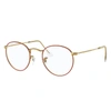 Ray Ban Round Metal Optics Eyeglasses Shiny Gold Frame Clear Lenses 47-21 In Glänzendes Gold