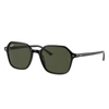 Ray Ban John Sunglasses Shiny Black Frame Green Lenses 53-18 In Shiny Black