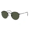 Ray Ban Round Metal Legend Gold Sunglasses Shiny Black Frame Green Lenses 53-21 In Shiny Black