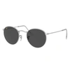 Ray Ban Round Metal Legend Gold Sunglasses Shiny Silver Frame Grey Lenses 47-21 In Shiny Silver