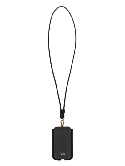 Tom Ford Logo-embossed Neck-strap Phone Case In Black