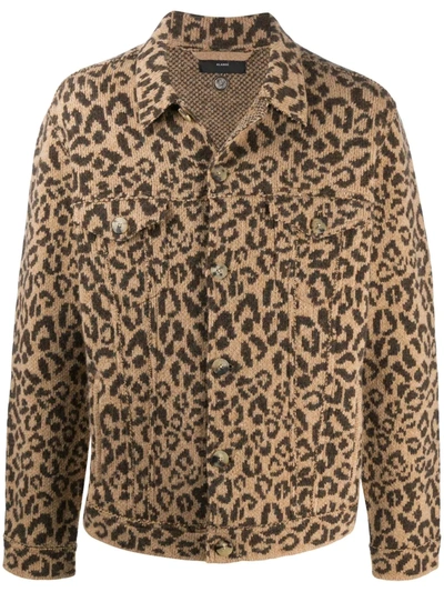 Alanui Knitted Leopard Print Jacket In Brown