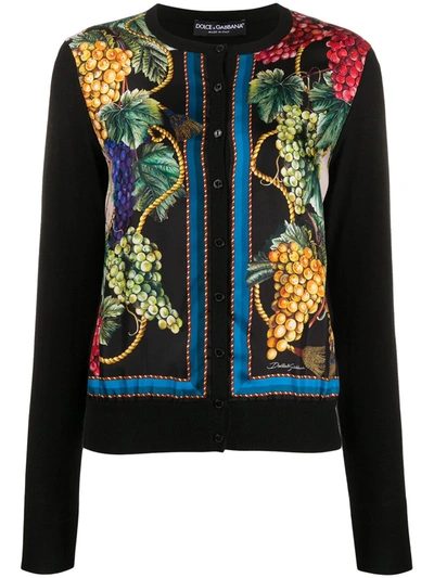 Dolce & Gabbana Fruit-pattern Round-neck Cardigan In Black