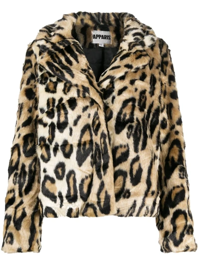 Apparis Leopard Print Faux-fur Jacket In Black