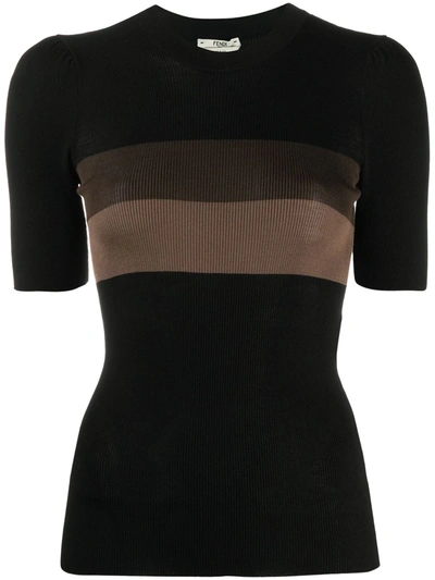 Fendi Stripe Detail Knitted Top In Black