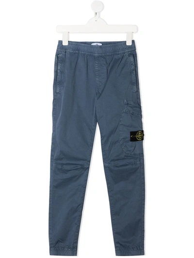 Stone Island Kids' Slim Fit Cargo Trousers In Blue