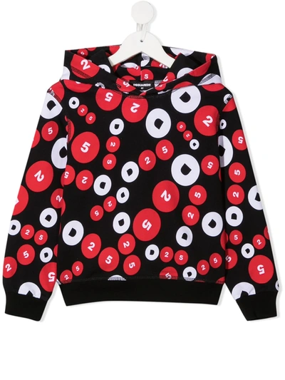 Dsquared2 Kids' Numbers Print Hoodie In Black