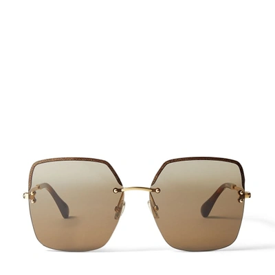 Jimmy Choo Tavi Oversize Square-frame Sunglasses In Brown / Gold