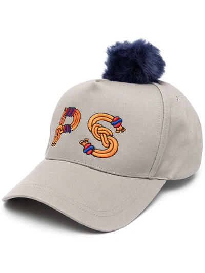 Paul Smith Pom-pom Logo Embroidery Cap In Grey