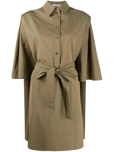 Givenchy Cape Style Half-sleeve Belted Dress In Green