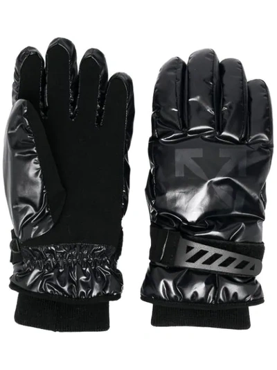 Off-white Logo Print Gloves In Black