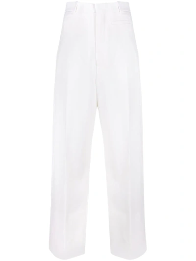 Jacquemus Wool & Viscose Wide Leg Crop Pants In White