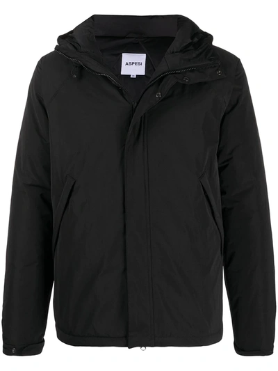 Aspesi Zip-up Hooded Jacket In Black