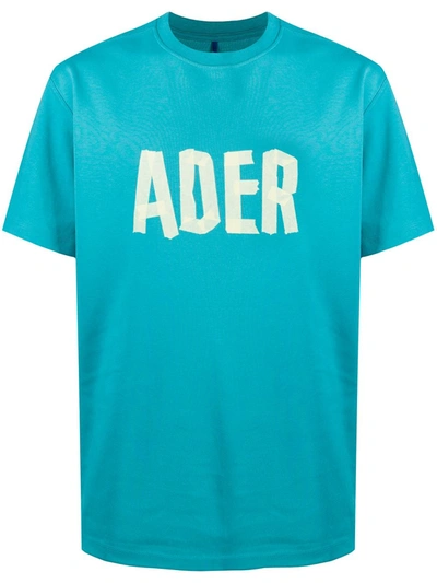 Ader Error Logo Print Cotton Jersey T-shirt In Blue