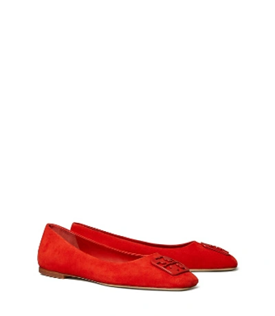 Tory Burch Georgia Square Toe Ballet Flat In Triple Red Suede