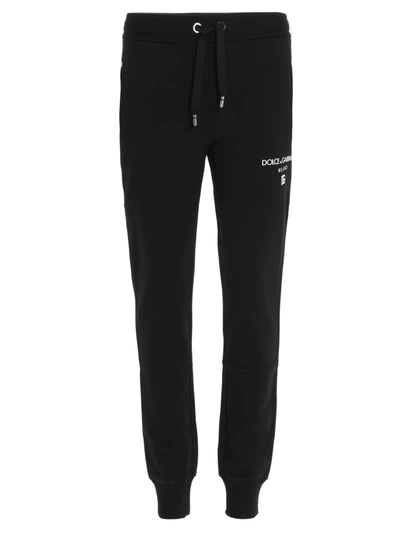 Dolce & Gabbana Logo Cotton Jersey Sweatpants In Black,white