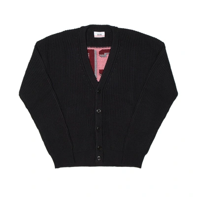 Gcds Oversize Cardigan With Jacquard Logo In Black