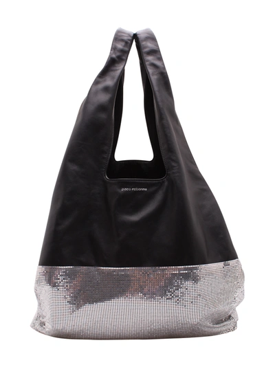 Rabanne Leather Tote Bag In Silver Black