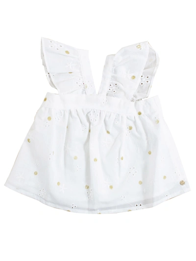 Lili Gaufrette Babies' Newborn Shirt With Embroidery In Bianco-oro