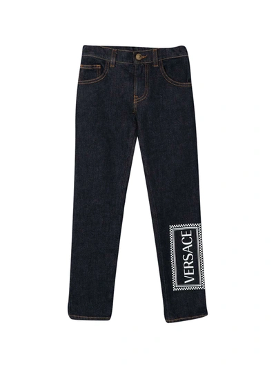 Young Versace Kids' Blue Jeans Young In Blu/bianco