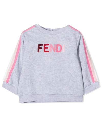 Fendi Grey Sweatshirt For Babygirl With Multicolor Logo In Gray