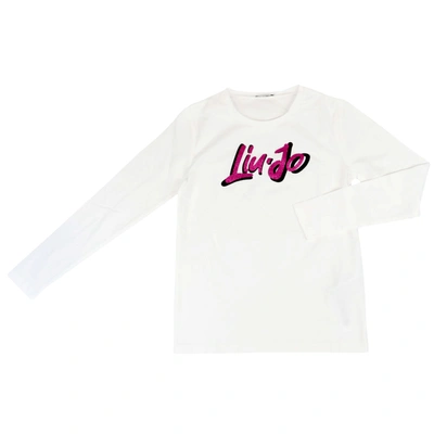 Liu •jo Kids' Logo T-shirt In White / Fuchsia