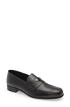 Prada Leather Loafers With Round Toe And Sole In Black