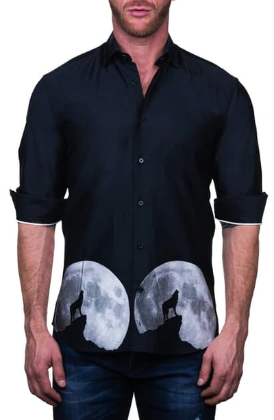 Maceoo Fibonacci Wolf Button-up Shirt In Black
