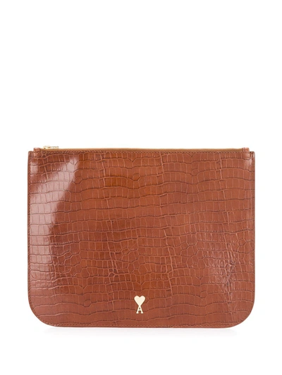 Ami Alexandre Mattiussi Ami De Coeur Plaque Clutch In Brown