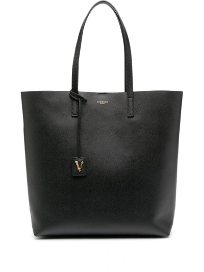 Versace Tag-detail Shoulder Bag In Black