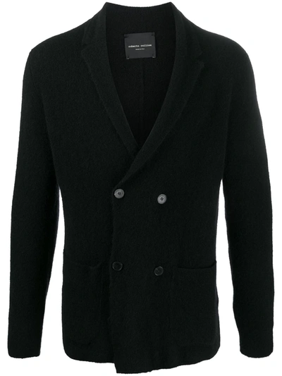 Roberto Collina Double-breasted Knit Jacket In Black
