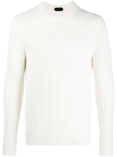 Zanone Ribbed-detail Button-front Jumper In Neutrals
