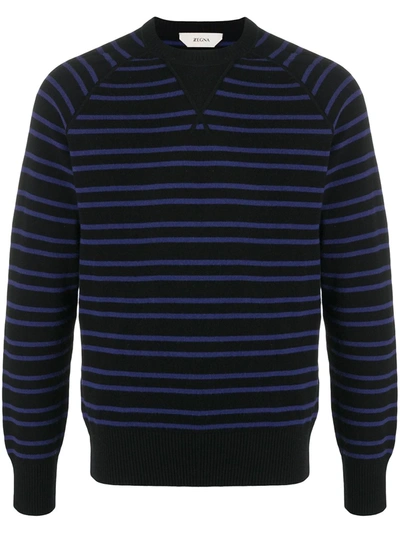 Z Zegna Horizontal-stripe Knitted Jumper In Blue
