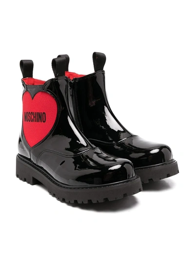 Moschino Teen Heart Detail Chelsea Boots In Black