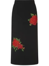 Dolce & Gabbana Rose Embroidered A-line Crepe Skirt In Black