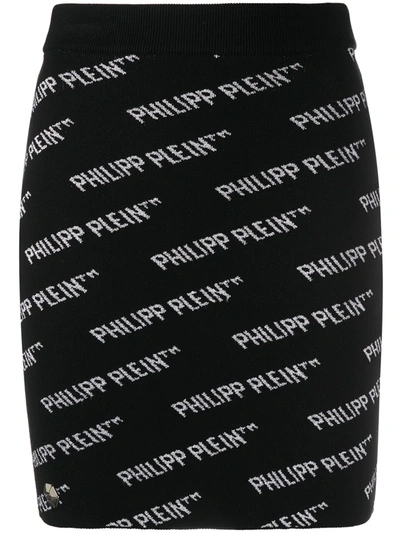 Philipp Plein All-over Logo Knit Skirt In Black