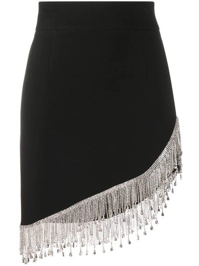 Philipp Plein Curve-hem Crystal Fringe Skirt In Black