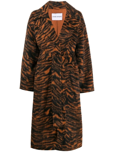 Stand Studio Oversize Tiger Pattern Coat In Orange