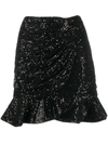Self-portrait Sequinned Ruffle Mini Skirt In Black