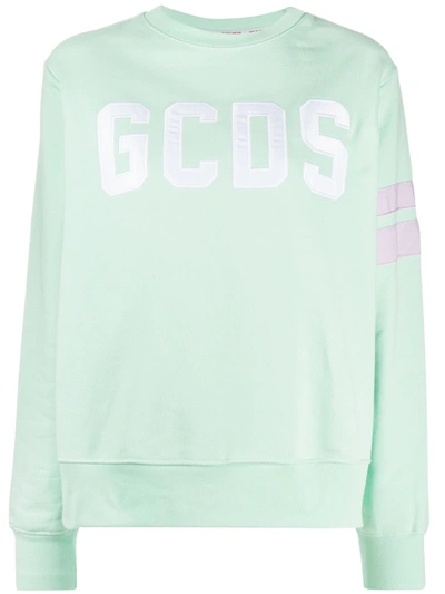 Gcds Oversized Logo Embroidered Sweatshirt In Smoke Green