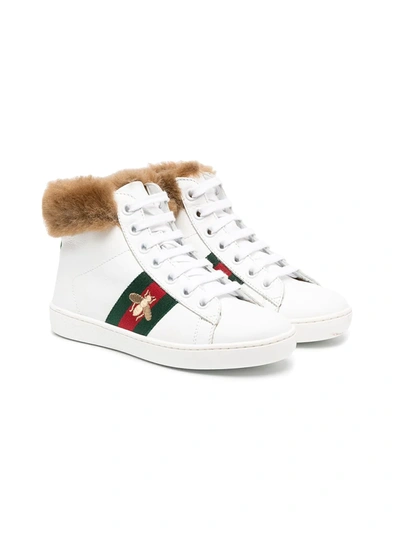 Gucci Kids' Ace Leather High-top Sneakers In White