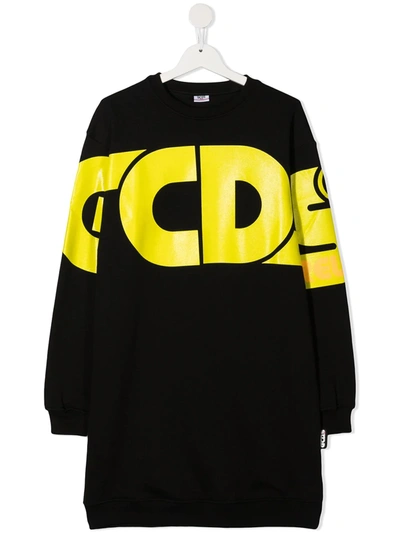 Gcds Teen Logo Print Sweatshirt Dress In Black