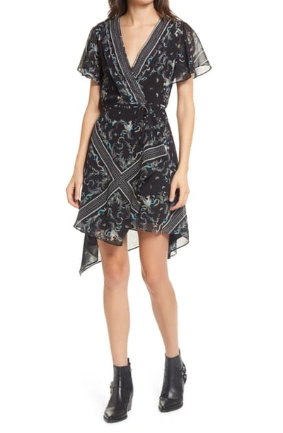 Allsaints Kaiya Assam Paisley Print Wrap Mini Dress-black