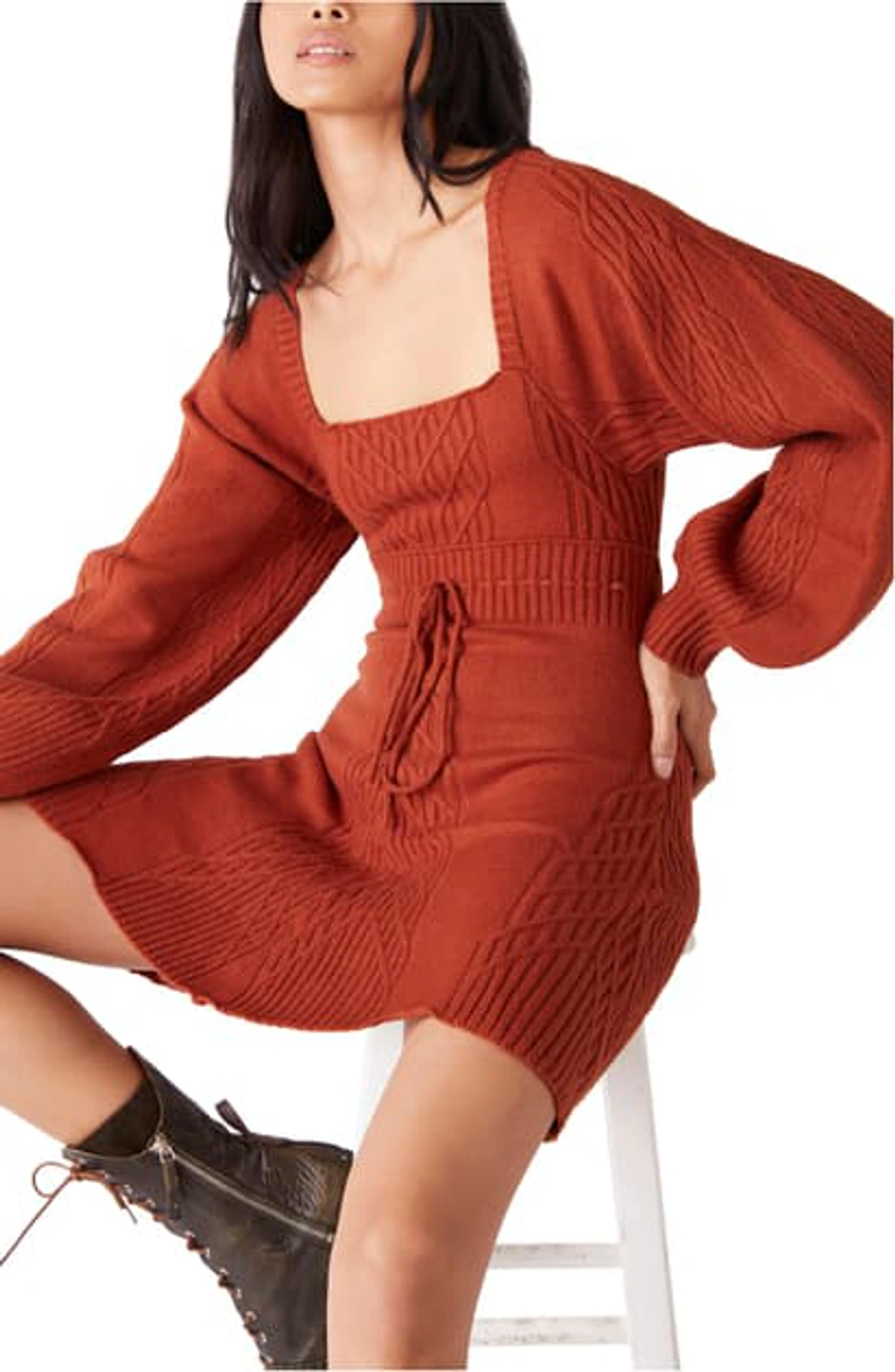 Free People Emmaline Long Sleeve Sweater Dress In Brown
