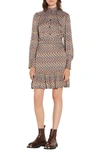 SANDRO GREEK KEY PRINT LONG SLEEVE DRESS,SFPRO01342