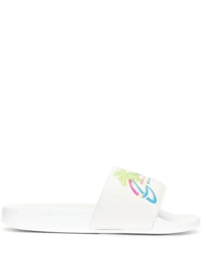 Gucci Hawaii Logo Leather And Rubber Slides In White
