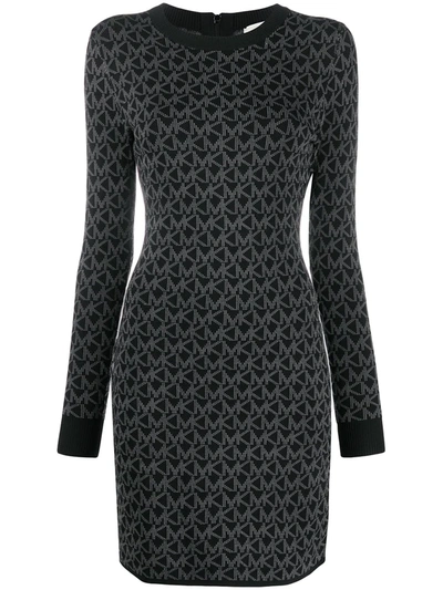 Michael Michael Kors Logo Intarsia Knit Dress In Black