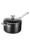 Le Creuset 4-quart Toughened Nonstick Saucepan With Glass Lid In Black