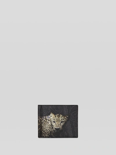 Etro Animal Print Wallet In Black