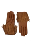 AGNELLE FRINGE LAMBSKIN LEATHER GLOVES,LENA/S